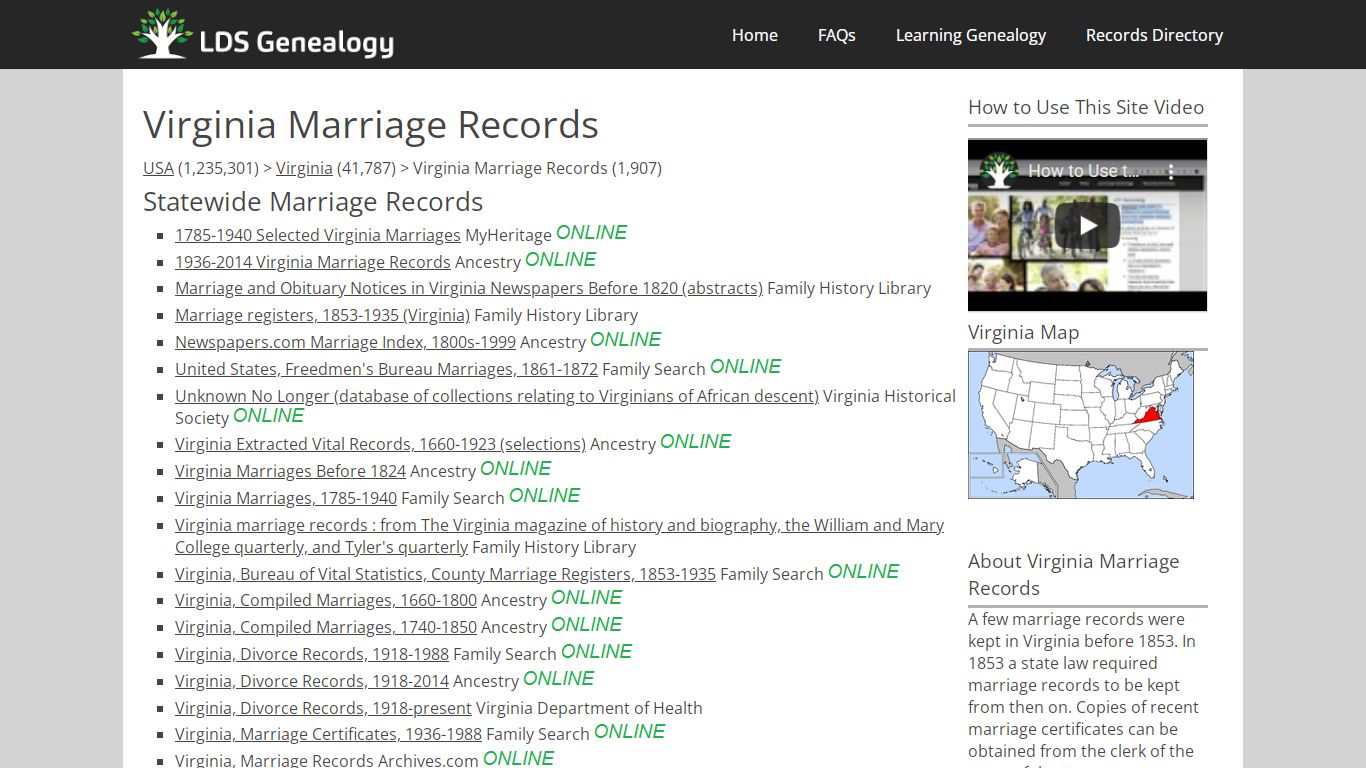 Virginia Marriage Records - LDS Genealogy